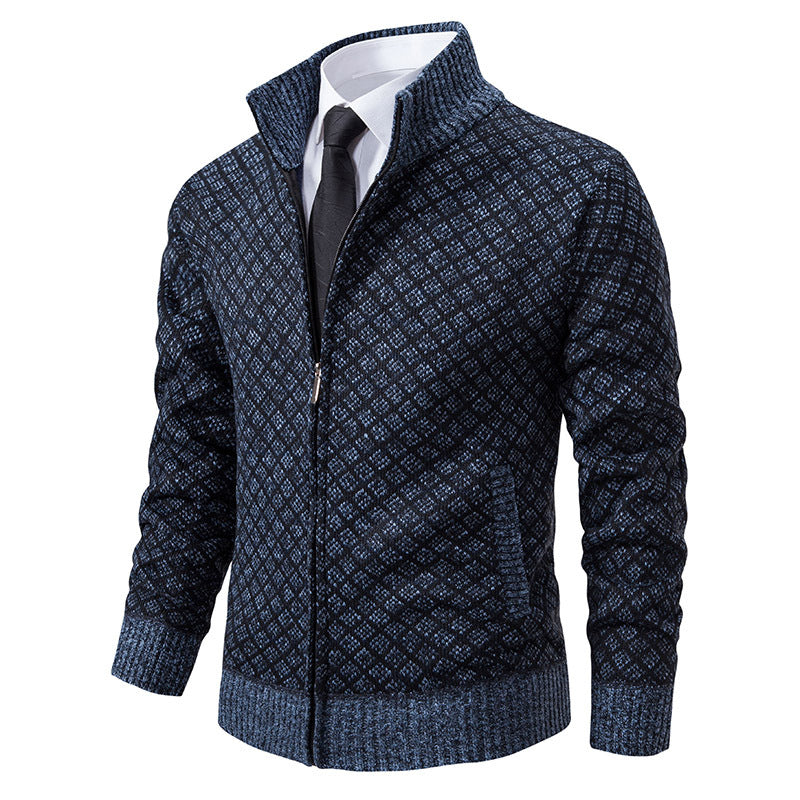 Autumn and Winter Velvet Thickeneded Casual Cardigan Sweater Men&