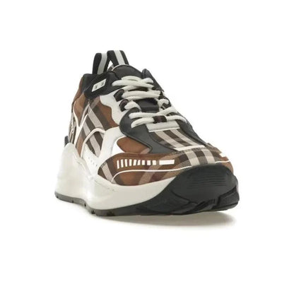 Burberry Vintage Check Cotton And Leather Sneakers Dark Birch Brown White