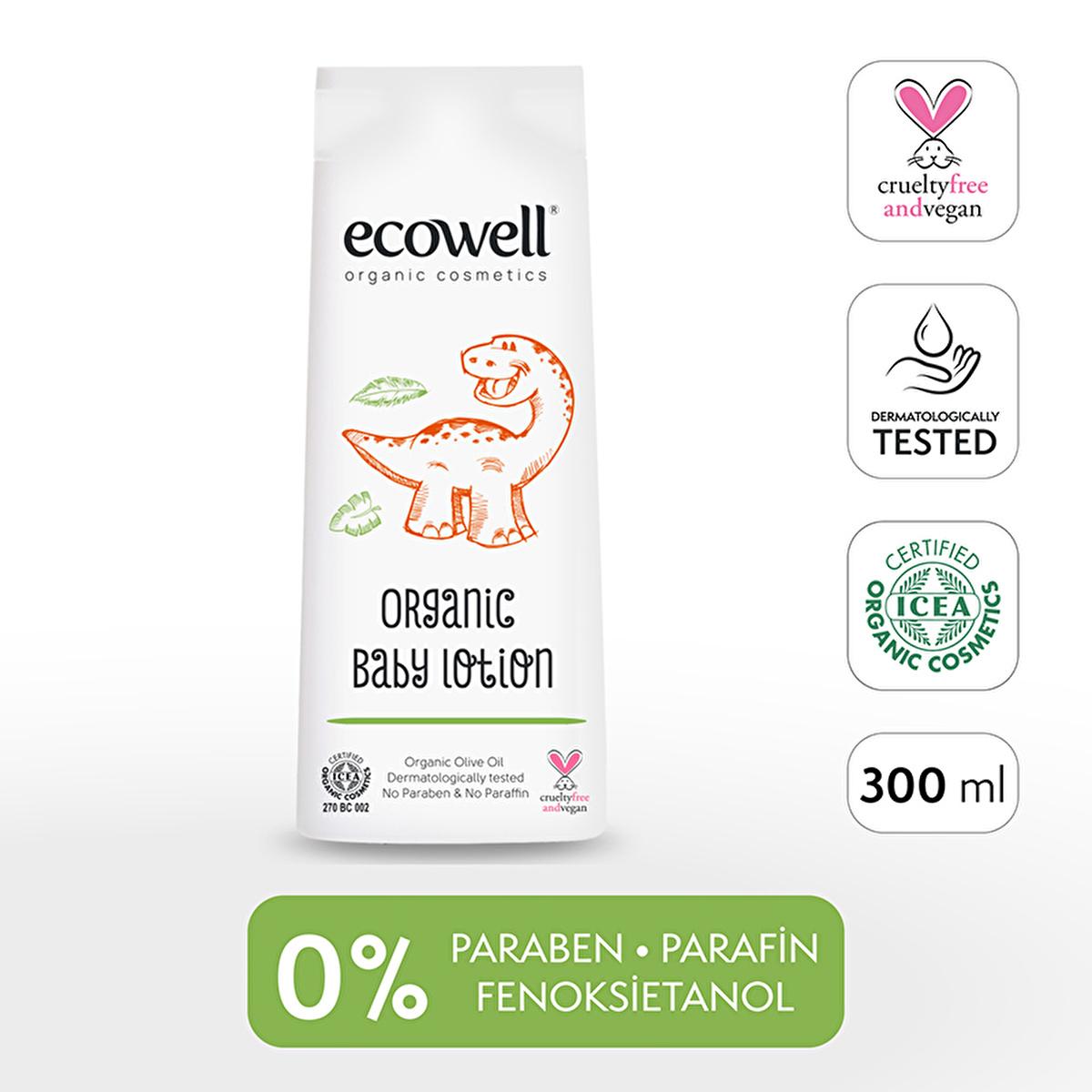 Ecowell Organic Baby Lotion - Natural Moisturizer for Sensitive Skin, Vegan &amp; Cruelty-Free Certified, 10.14 fl oz