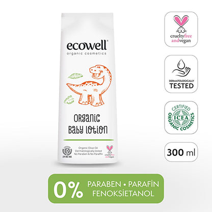 Ecowell Organic Baby Lotion - Natural Moisturizer for Sensitive Skin, Vegan &amp; Cruelty-Free Certified, 10.14 fl oz
