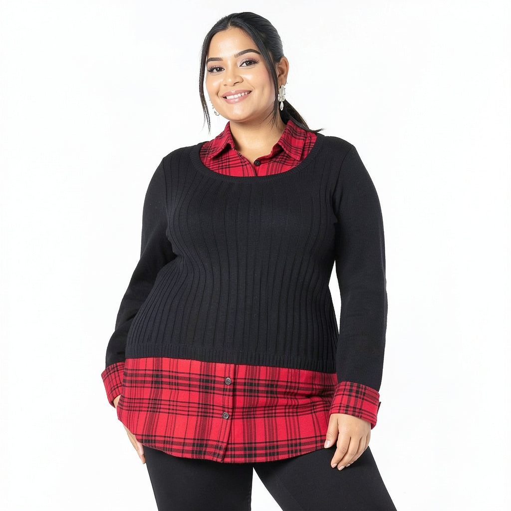 Style &amp; Co Plus Size Layered-Look Plaid  Sweater Top, Size: 0X