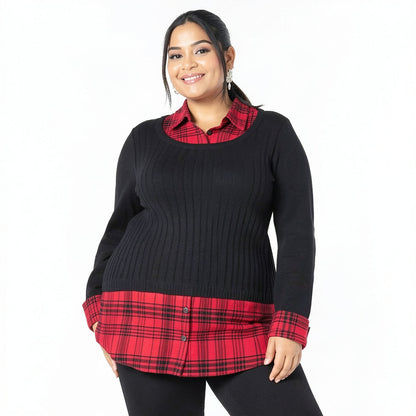 Style &amp; Co Plus Size Layered-Look Plaid  Sweater Top, Size: 0X