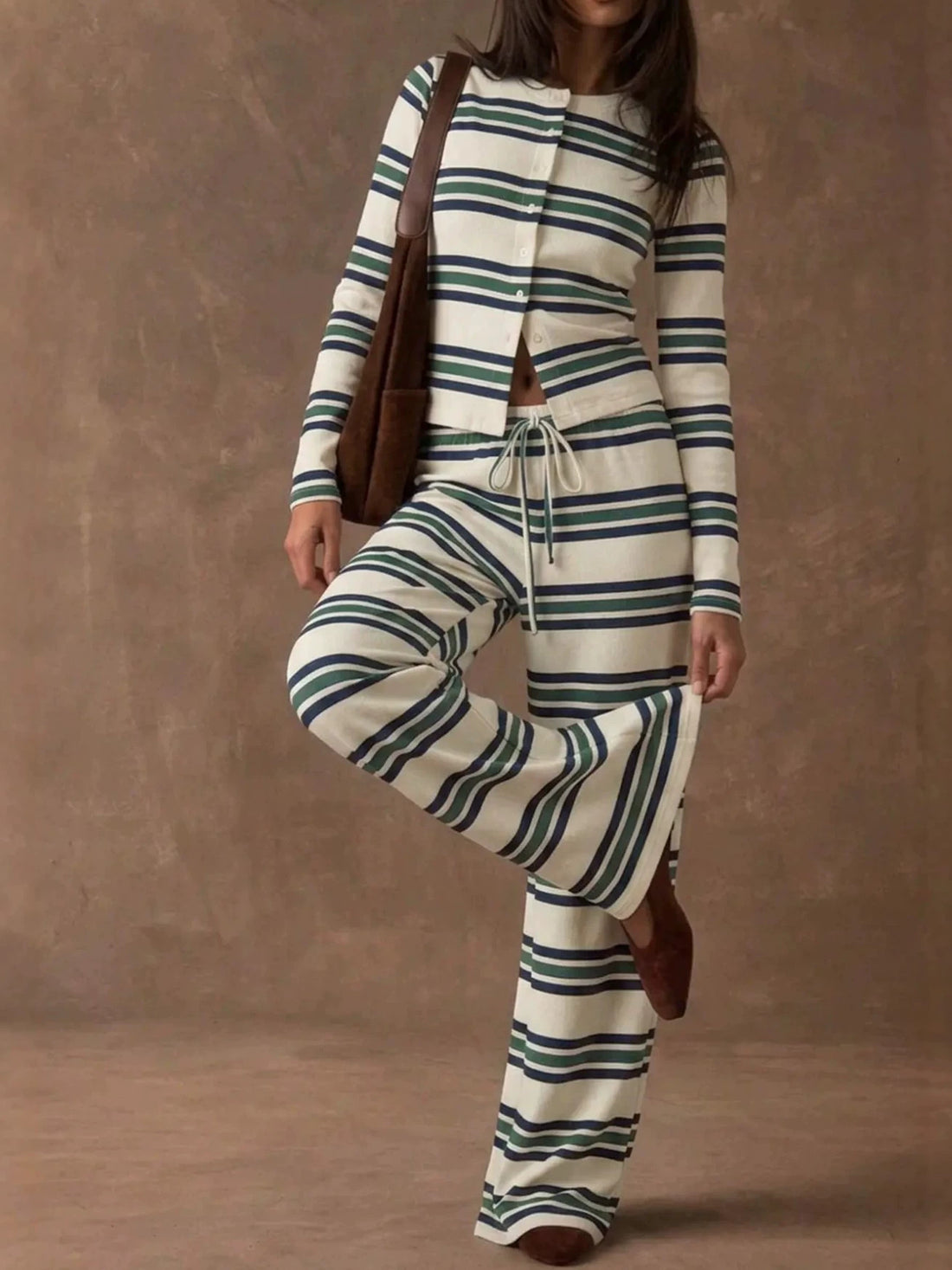 Retro Striped Pajama Set for Women