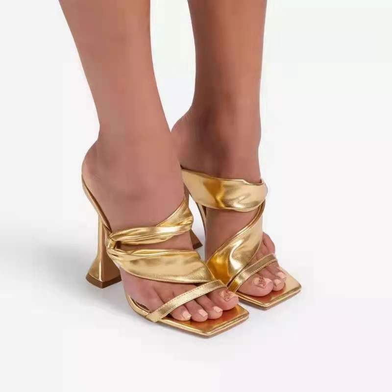 Womens High Heel Slippers Square Toe