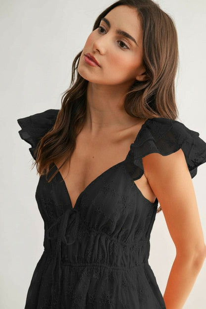 Chiffon Flutter Embroidered Sleeve Mini Dress