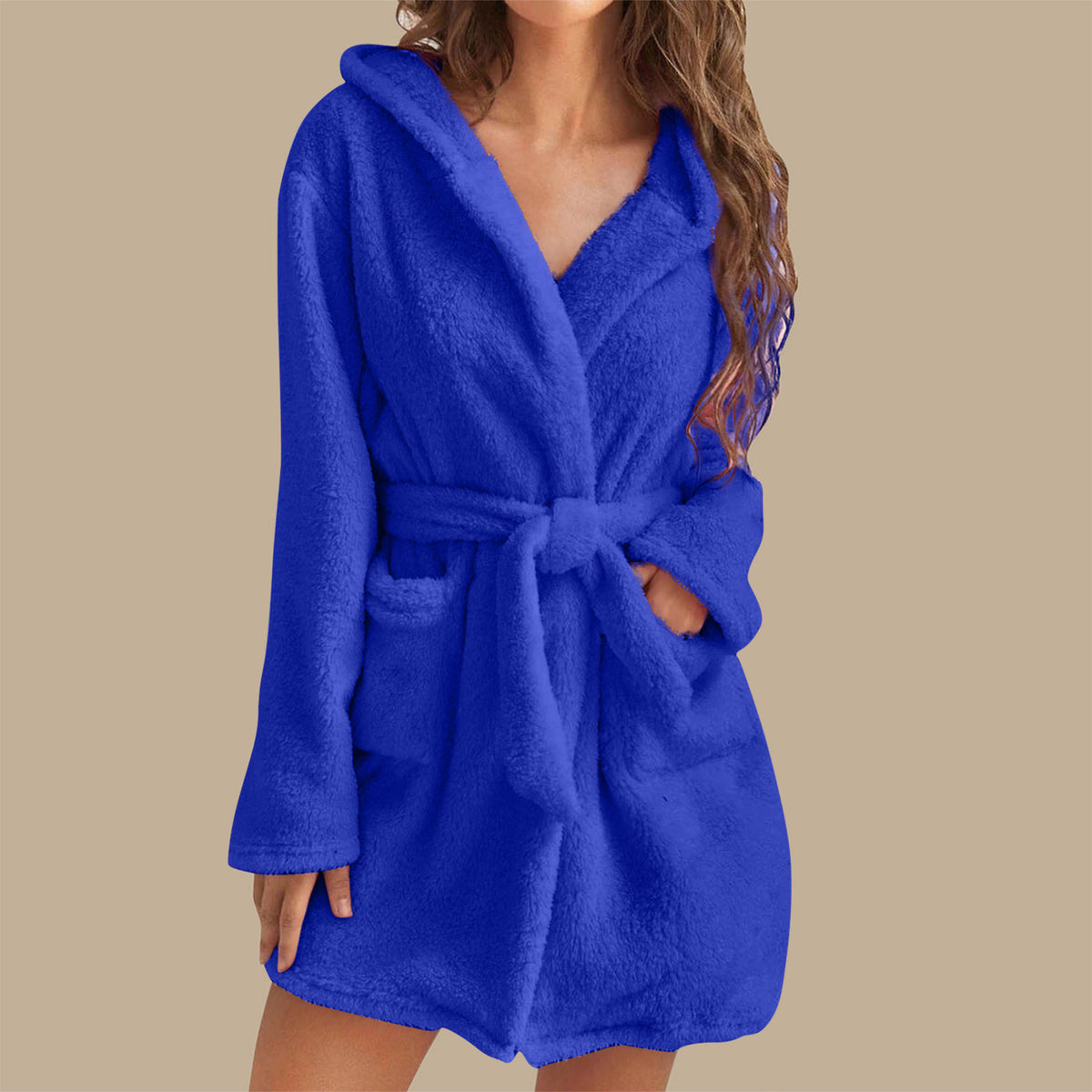 Plush Hooded Fleece Bathrobe for Home