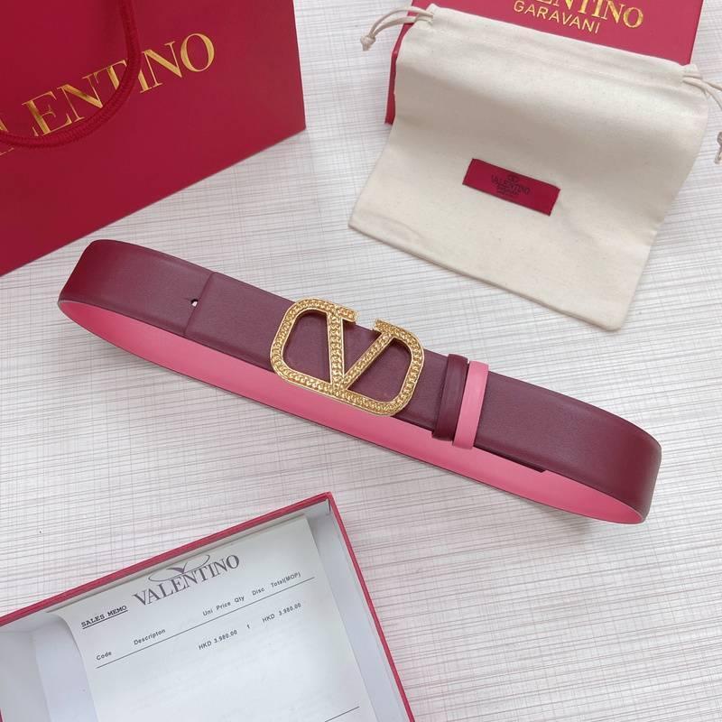 Valentino V logo Hammered Buckle Reversible Wide Signature Belt &