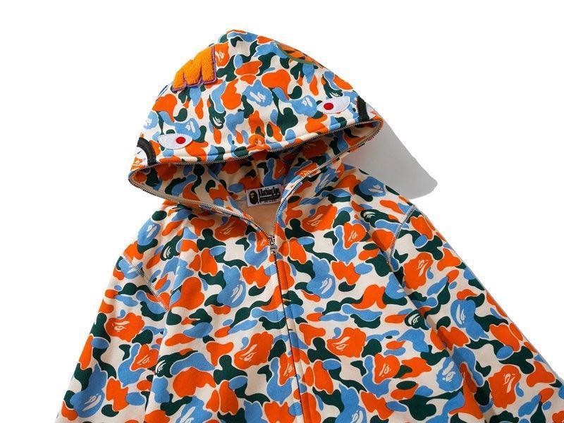 BAPE Camo Shark Full Zip Hoodie Purple Yellow Blue