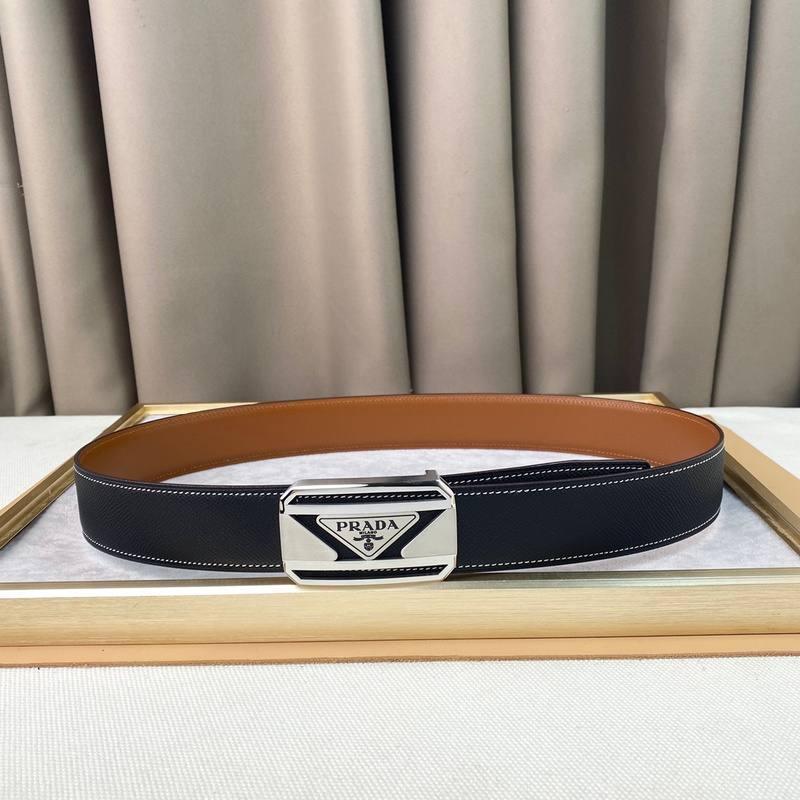 Prada Leather Belt Brushed Silver Buckle &