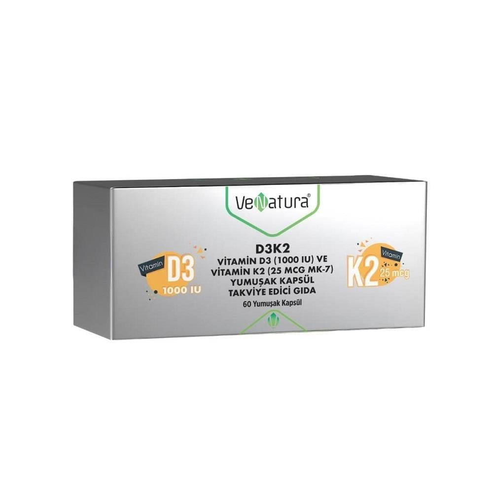 VeNatura Vitamin D3 &amp; K2 Softgels for Bone Support 60 Count