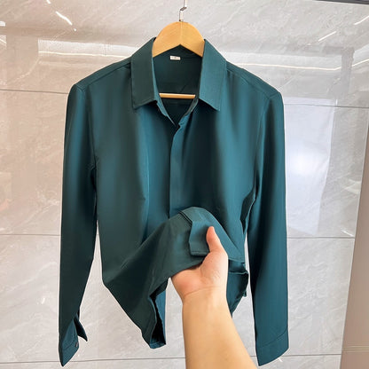 Mens Chiffon Hidden Button Shirt