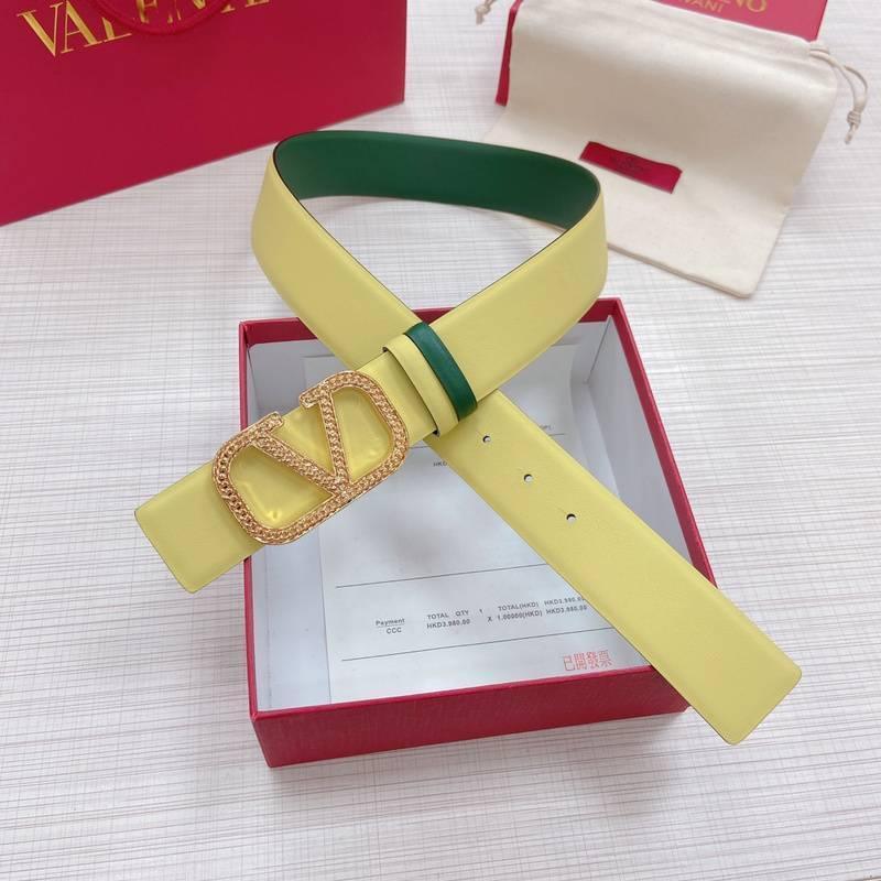 Valentino V logo Hammered Buckle Reversible Wide Signature Belt &