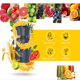 Compact electric citrus juicer extracting fresh orange juice with transparent chamber and detachable parts for easy cleaning