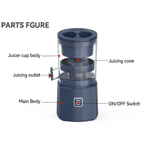 Compact electric citrus juicer extracting fresh orange juice with transparent chamber and detachable parts for easy cleaning