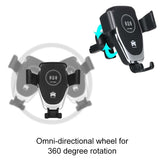 Ezra Ninja Dragon QI X universal wireless charger with car mount holder shown on a vehicle dashboard.