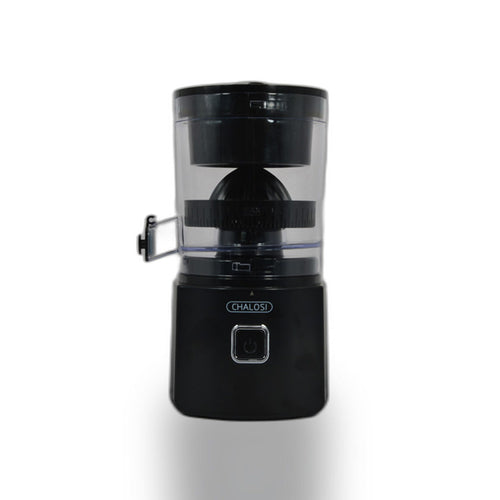 Compact electric citrus juicer with transparent chamber for fresh orange juice extraction