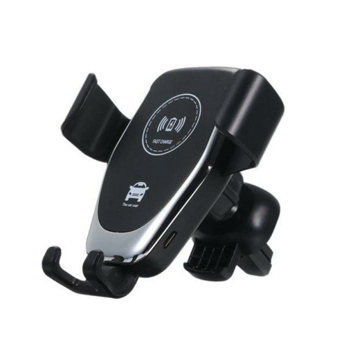 Ezra Ninja Dragon QI X universal wireless charger with car mount holder mounted in a vehicle, showing sleek design and charging pad.