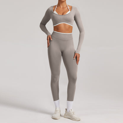 Seamless White Hemmed Yoga Suit for Women