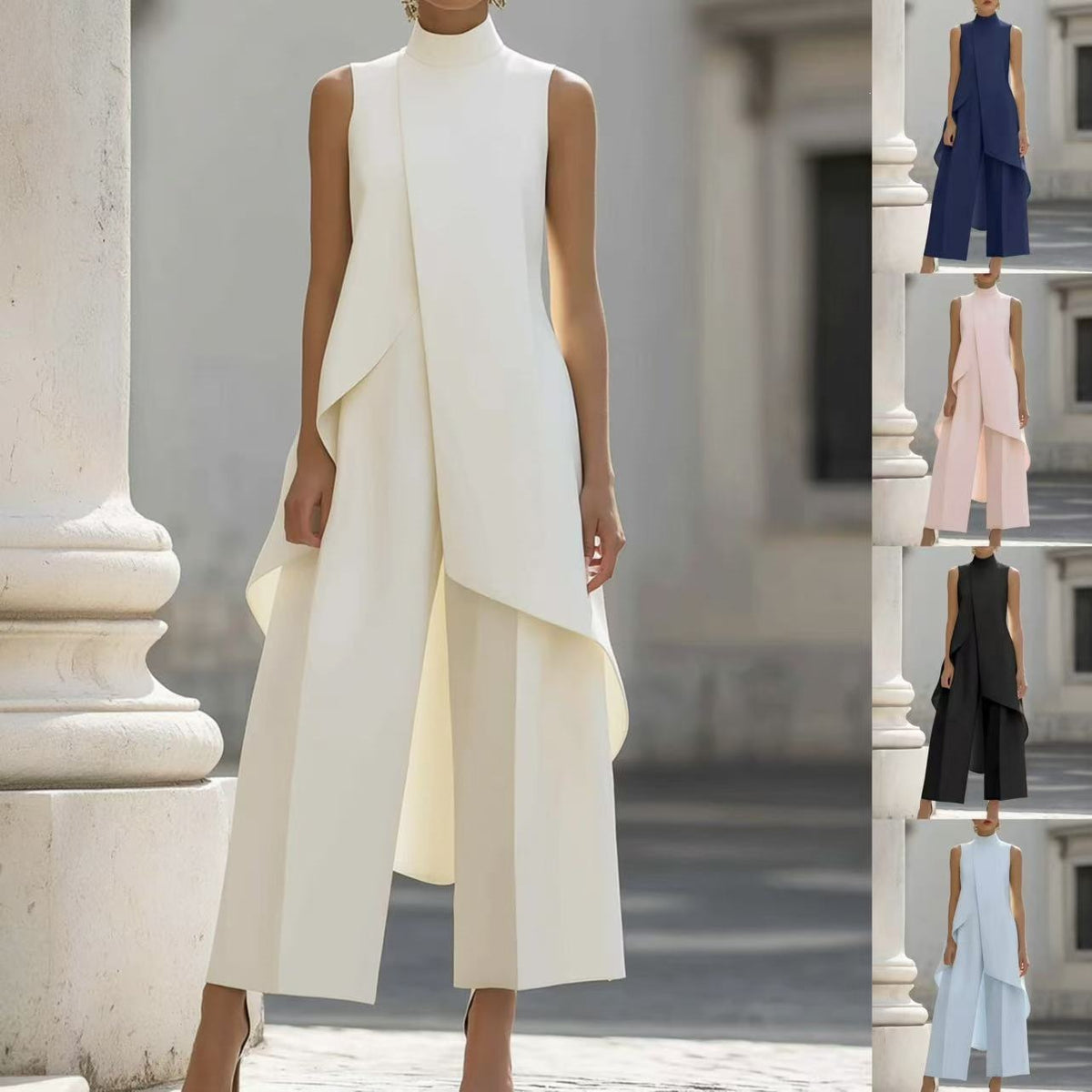 Sleeveless layered wide-leg pants