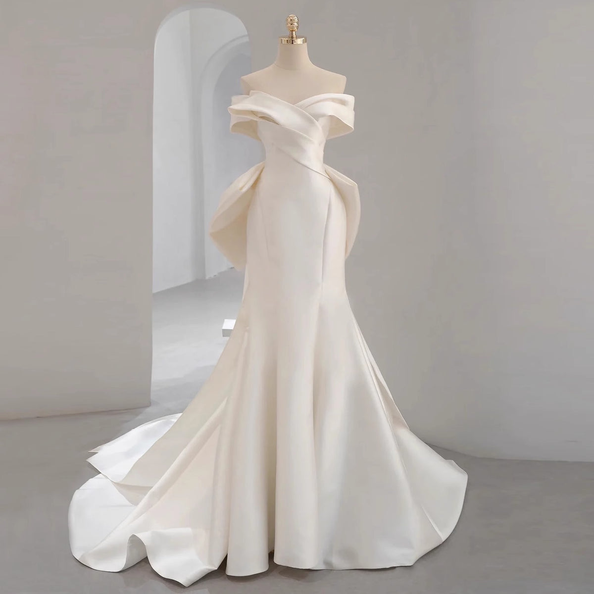 French Satin Fishtail Wedding Dress