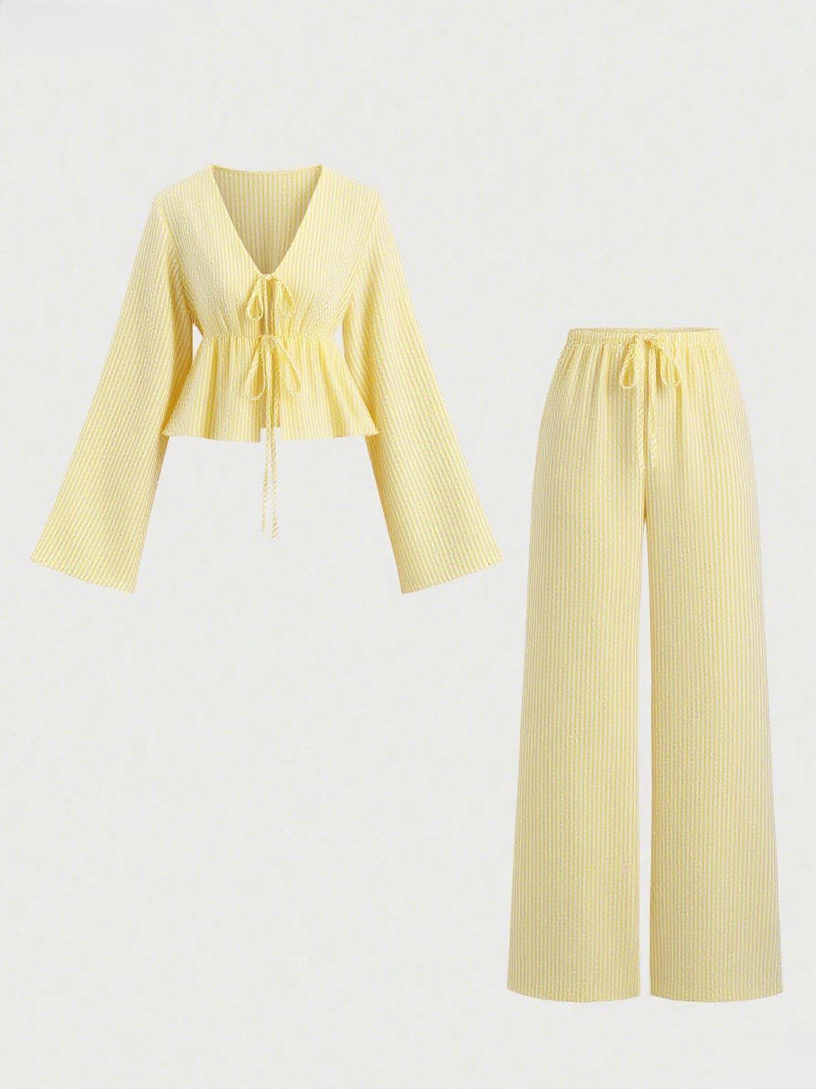 Striped Casual Two-Piece Suit Long Sleeve Loose Fit