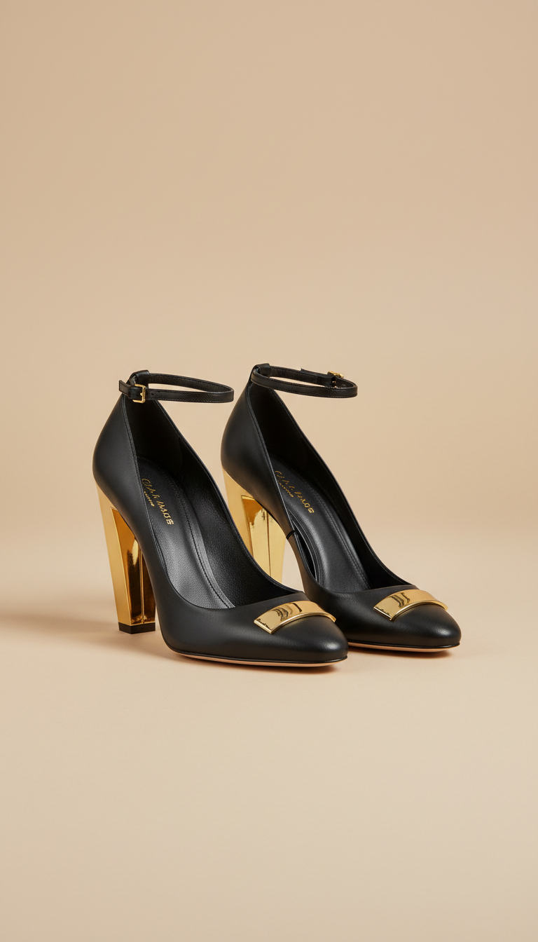 Shadow Black Architectural Heel Pumps