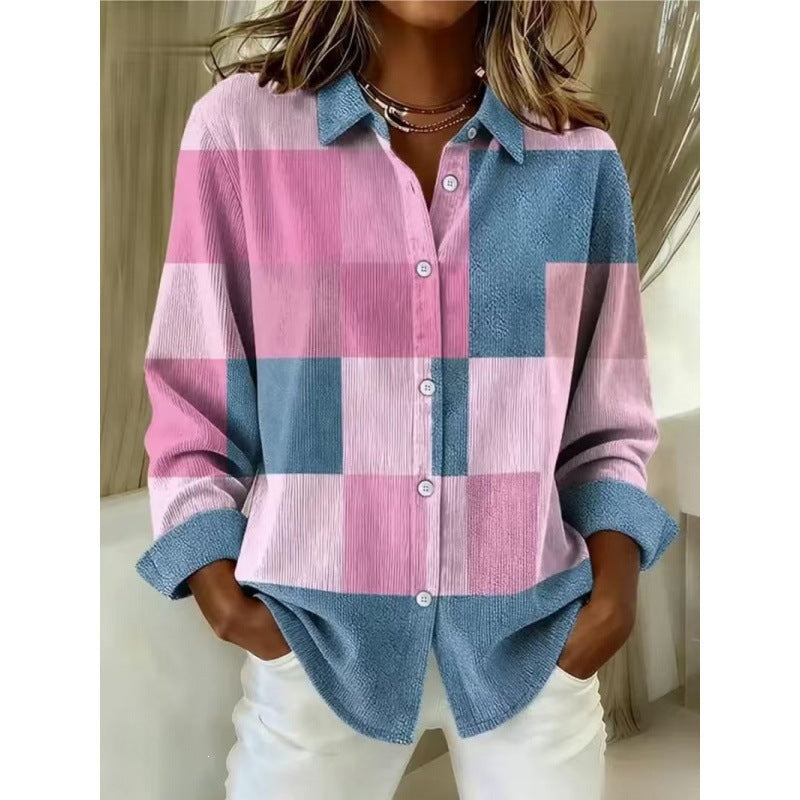 print turn-down collar shirt