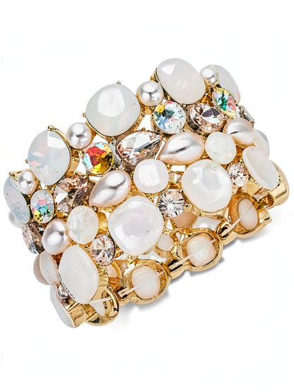 Inc Gold-Tone Stone and Crystal Cluster Stretch Bracelet