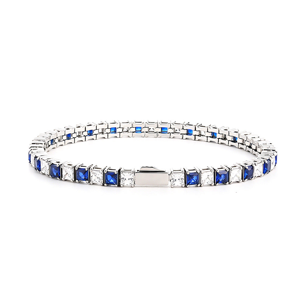 Stainless Steel Tennis Chain Bracelet Square Zircon Light Luxury Jewelry
