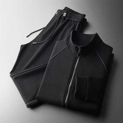 High-End Autumn and Winter Suit for Men, Thick Velvet Stand-Up Collar Long-Sleeved Jacket, Slim Trousers, Casual Sports Two-Piece Set
