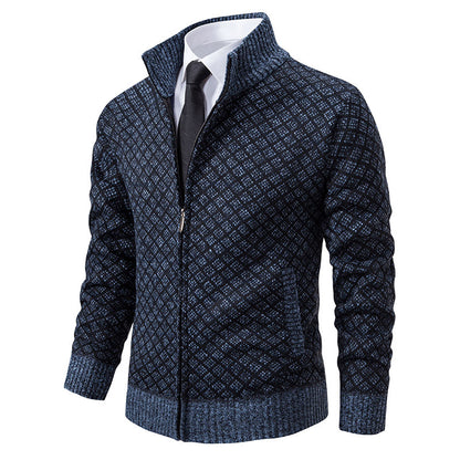 Autumn and Winter Velvet Thickeneded Casual Cardigan Sweater Men&