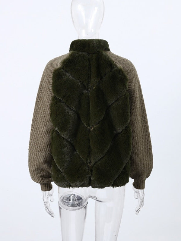 Elegant Long Sleeve Fur Patchwork Jacket