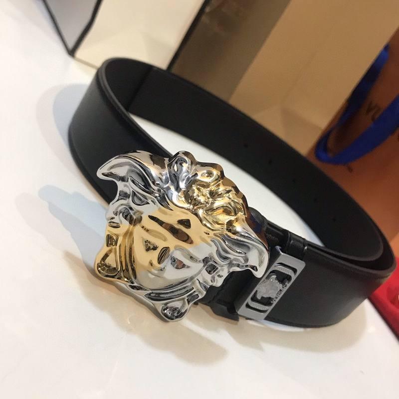 Versace Medusa 2 Tone Skinny Belt Black Leather