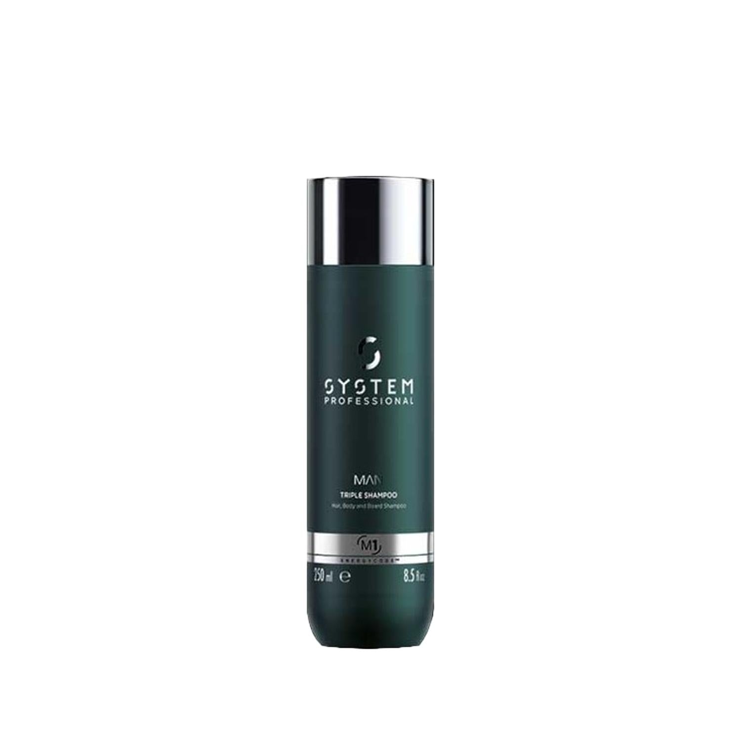 Wella System Professional Man 3-in-1 Shampoo - Simplifies Grooming for Hair, Body &amp; Beard - 8.45 fl oz