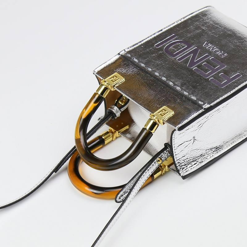 Fendi  Vitello King Plexiglass Logo Embossed Mini Fendi Sunshine Shopper Tote