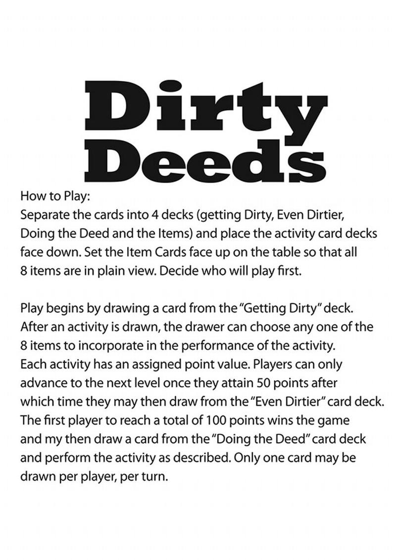 Dirty Deeds Couples Activity Card Game Fun And Erotic Challenges