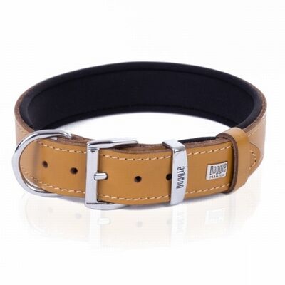 Doggie Comfort Leather Dog Collar Camel Durable Design 60 cm