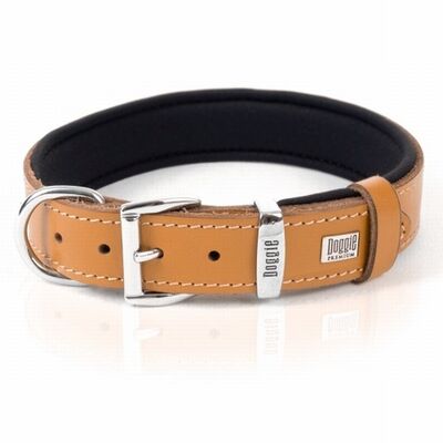 Doggie Comfort Leather Dog Collar Camel Adjustable 50cm