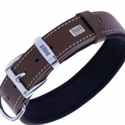 Doggie Comfort Leather Dog Collar Brown Durable Fit 55 cm