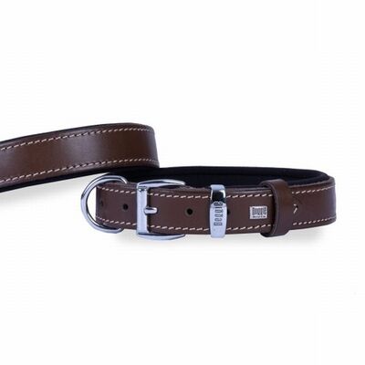 Doggie Comfort Leather Dog Collar Brown Adjustable 42-50cm