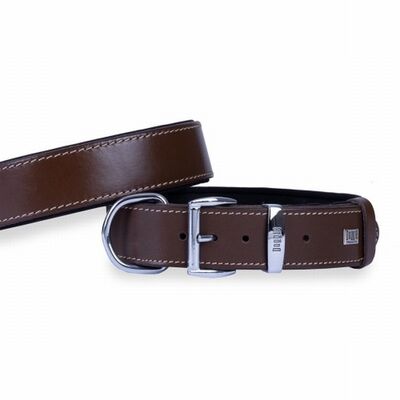 Doggie Comfort Leather Dog Collar Brown Adjustable 4x55cm