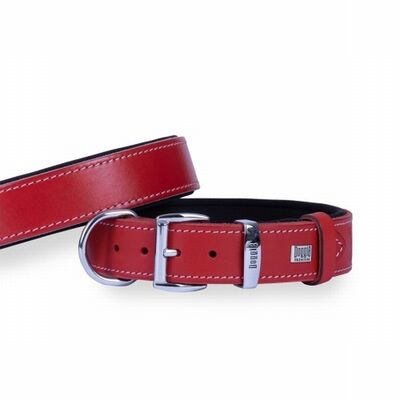 Doggie Comfort Red Leather Dog Collar for Large Breeds 55cm