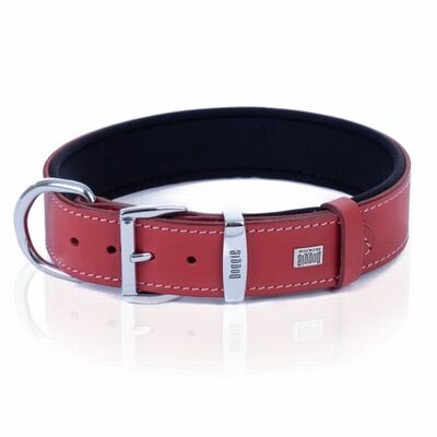 Doggie Comfort Red Leather Dog Collar for Large Breeds 60cm