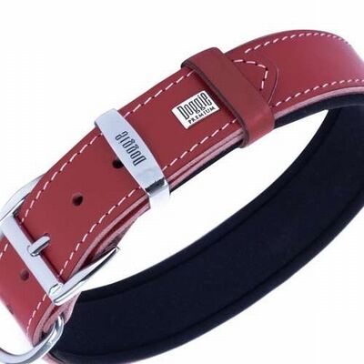 Doggie Comfort Red Leather Dog Collar for Large Breeds 47-55cm