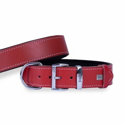 Doggie Comfort Red Leather Dog Collar Adjustable 60 cm