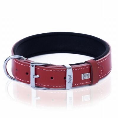 Doggie Comfort Leather Dog Collar Red Large Breed 65cm
