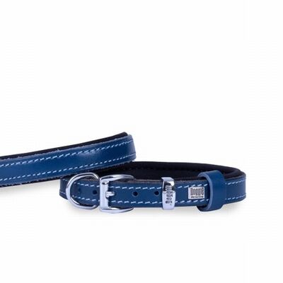 Doggie Royal Blue Leather Dog Collar Comfort Design 25-30cm