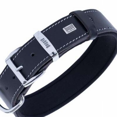 Doggie Comfort Black Leather Dog Collar Durable Design 60 cm