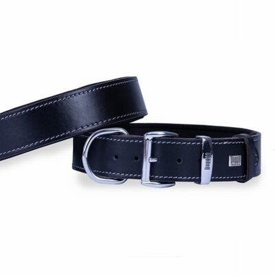 Doggie Comfort Leather Dog Collar Black for Large Breeds 65 cm
