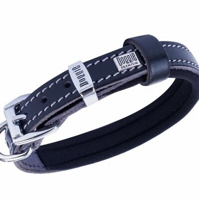 Doggie Comfort Leather Dog Collar Black 1.5x20-25 cm